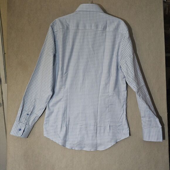 Men's Blue Checkered Casual Button Down Shirt - Picture 12 of 14